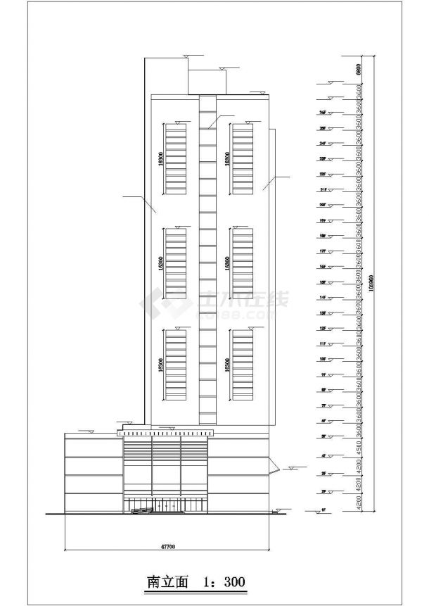 2.4万平米26层剪力墙结构商住楼平立剖面设计CAD图纸（1-5层商用）-图一