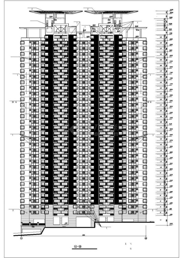 35层框剪结构住宅楼立剖面设计CAD图纸（含机房水箱层/含地下2层）-图二