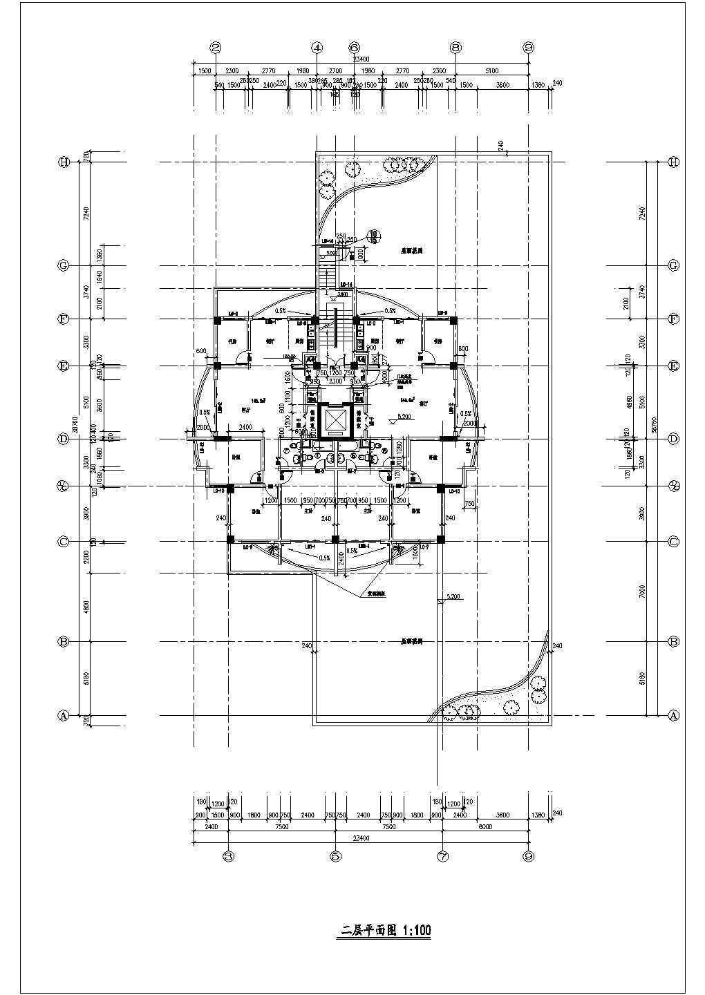 xx小区15层框架结构商住楼平面设计CAD图纸（底层商用/含地下车库）