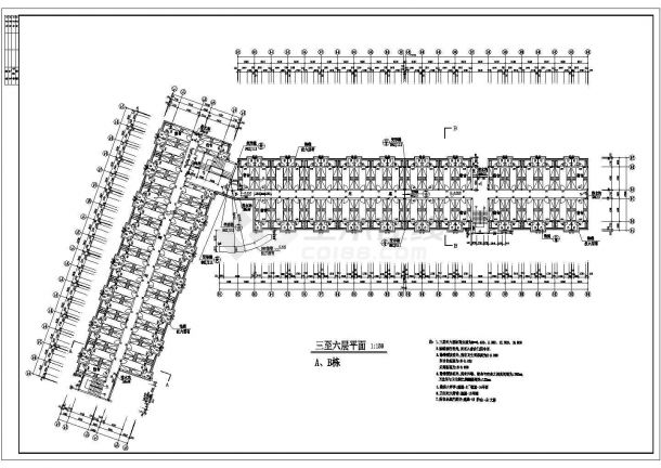 郑州某高校5400平米6层框架结构宿舍楼平立剖面设计CAD图纸-图二