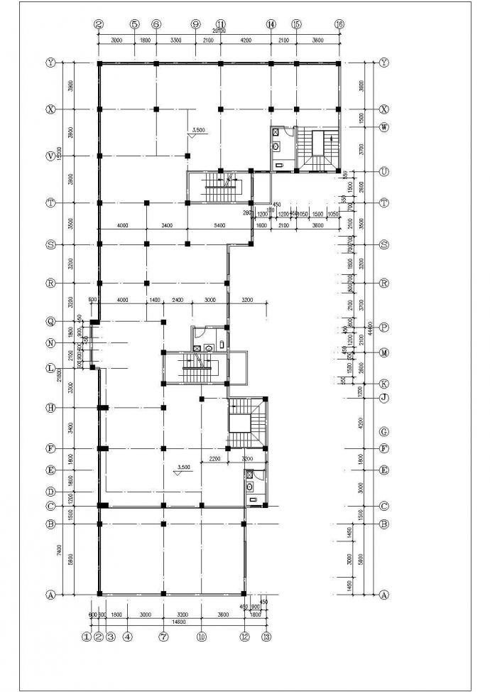4800平米左右6+1层框架结构商住楼平面设计CAD图纸（1-2层商用）_图1