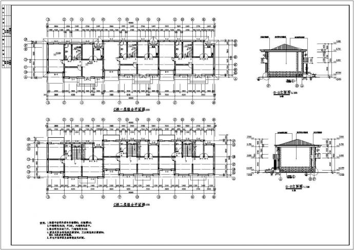 xx小区2层砖混结构住宅楼平立剖面设计CAD图纸（1层8户/两套方案）_图1
