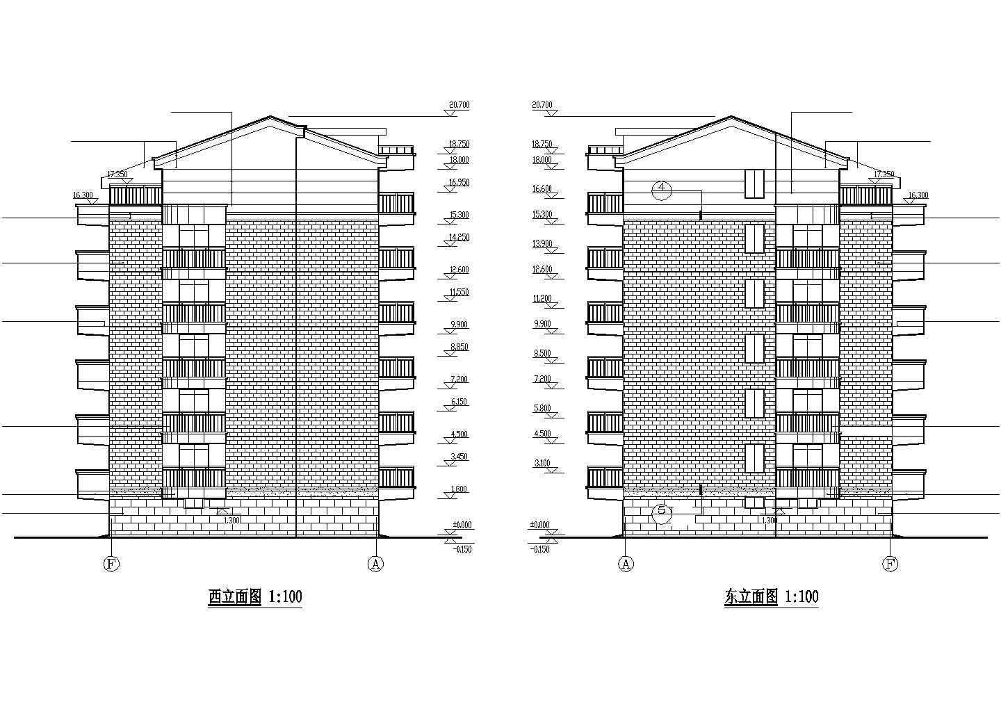 小区七层砖混结构民居楼建筑设计CAD图纸（含阁楼和车库层）