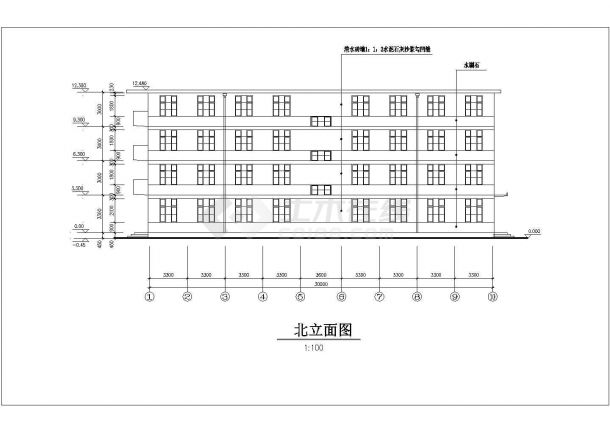 邯郸市xx职业学院2200平米4层砖混结构学生宿舍楼建筑设计CAD图纸-图二
