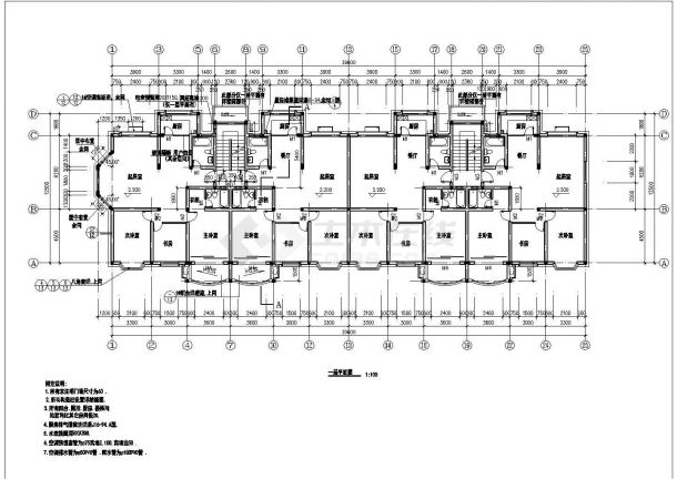 小区2700平米6层砖混结构住宅楼建筑设计CAD图纸（含阁楼和车库层）-图一