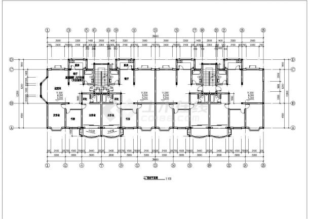 小区2700平米6层砖混结构住宅楼建筑设计CAD图纸（含阁楼和车库层）-图二