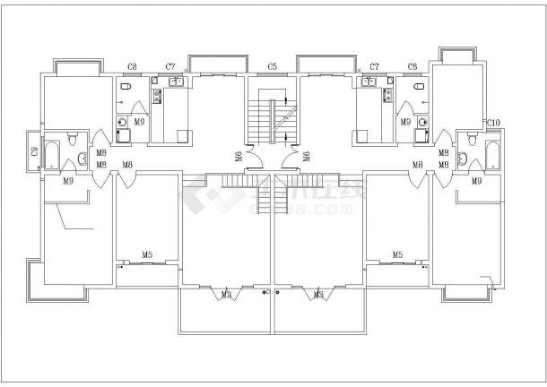 七层砖混结构民居楼平立面设计CAD图纸（四套方案/1层2户型）-图一
