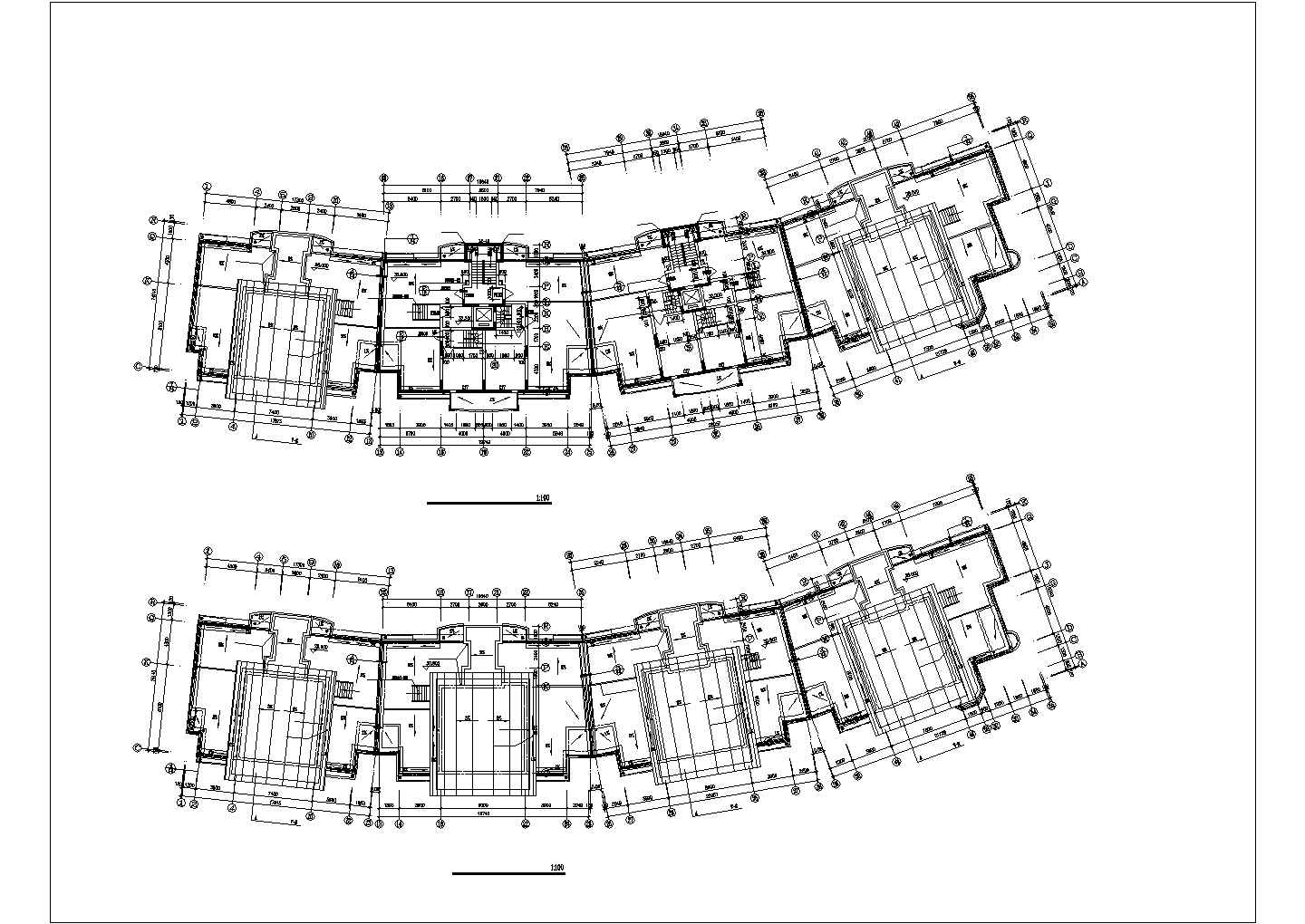 xx小区12层民居住宅楼平面设计CAD图纸（1层8户/含车库和阁楼）