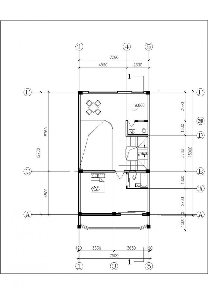 崇州市某村镇510平米五层砖混结构自建民居楼建筑设计CAD图纸_图1