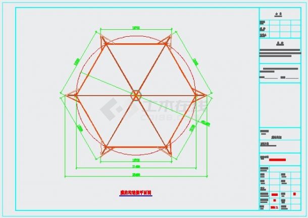公园六角伞膜结构施工图CAD-图一