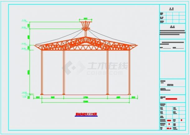 公园六角伞膜结构施工图CAD-图二