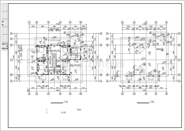某地区别墅建筑平面及外立面设计施工cad图纸-图二