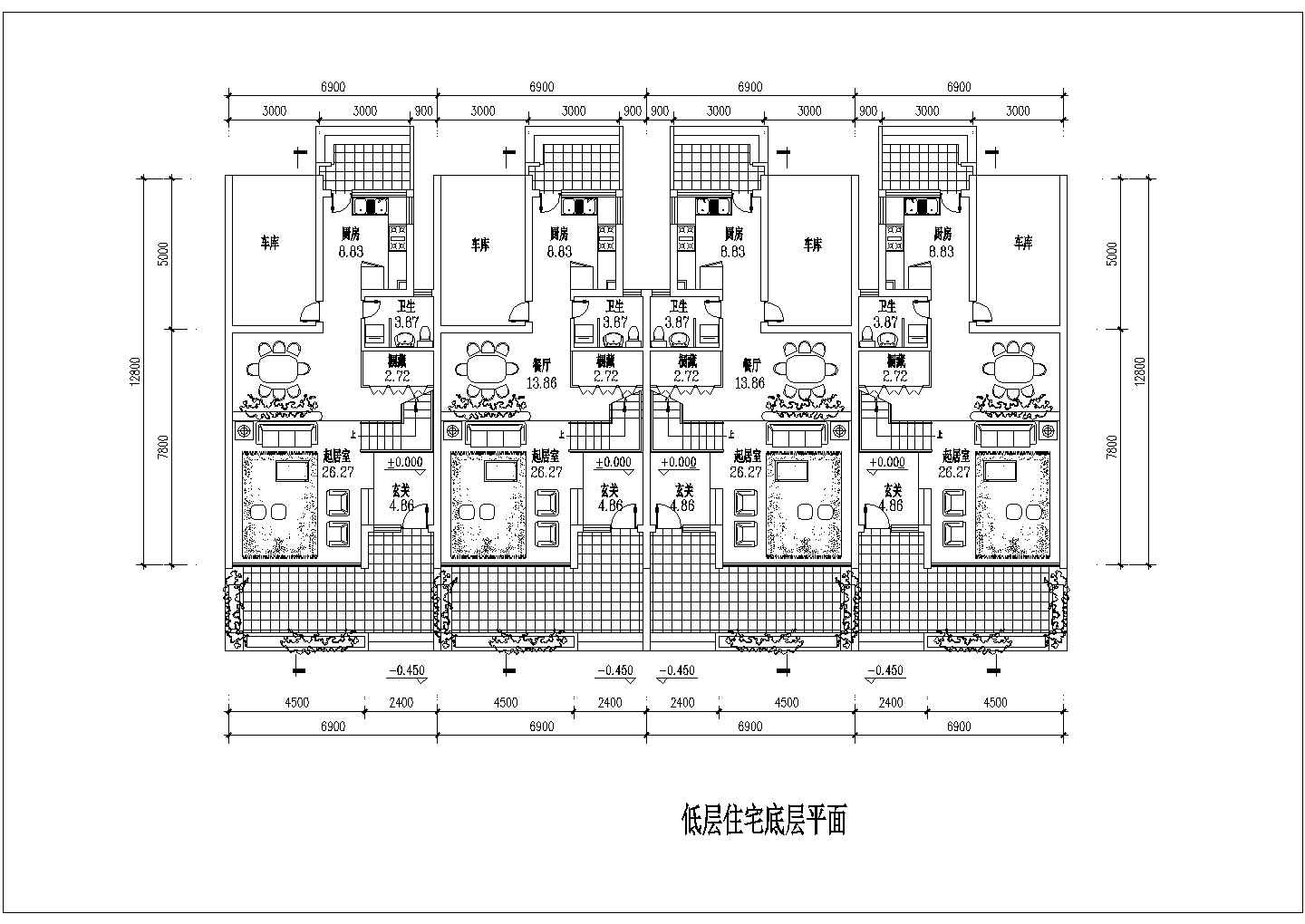 3层砖混结构双拼别墅楼平立面设计CAD图纸（每户320平米）