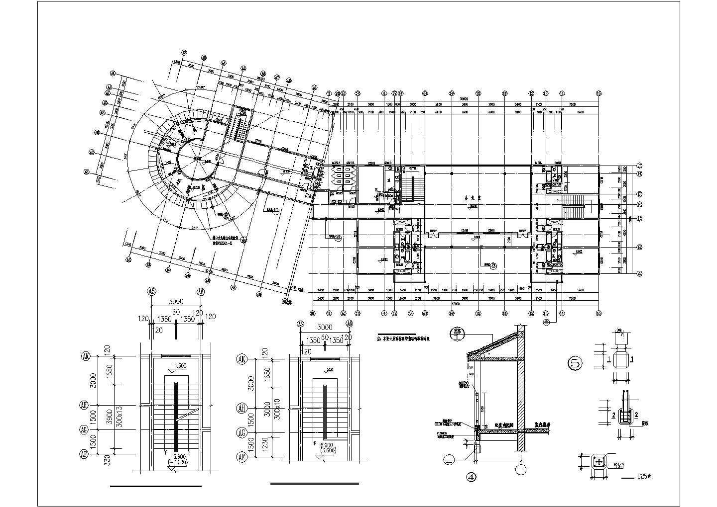 占地1100平米左右3层框混结构商务酒店建筑CAD设计图纸