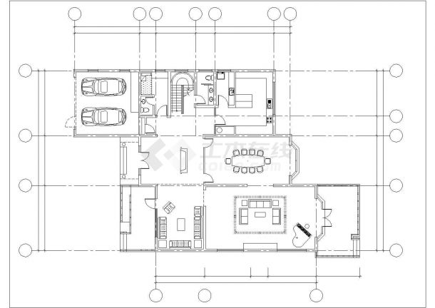 380平米3层砖混结构单体别墅平立剖面设计CAD图纸-图二