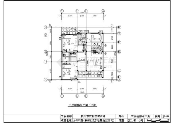 杭州市某三层农村住宅给排水工程施工设计全套cad图（含施工图说明）-图一