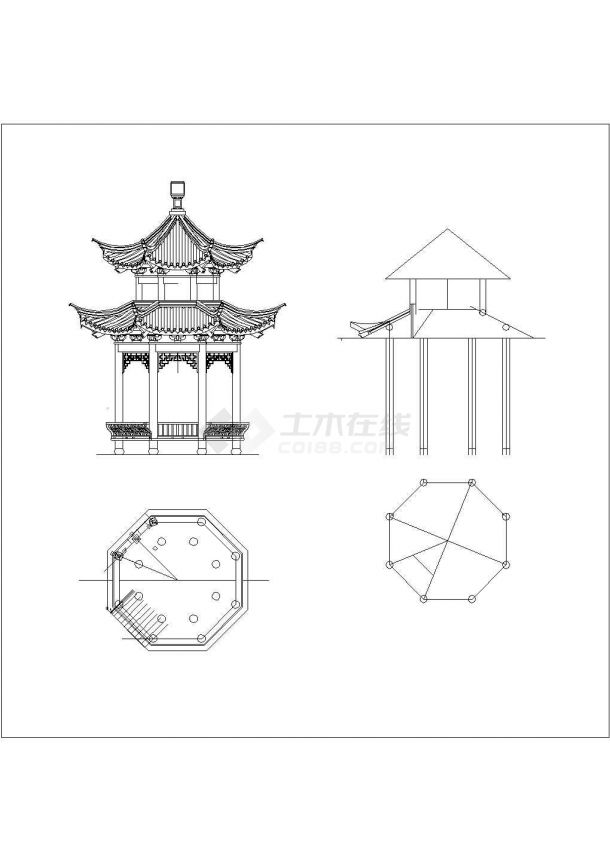 某八角亭CAD设计完整图纸-图一