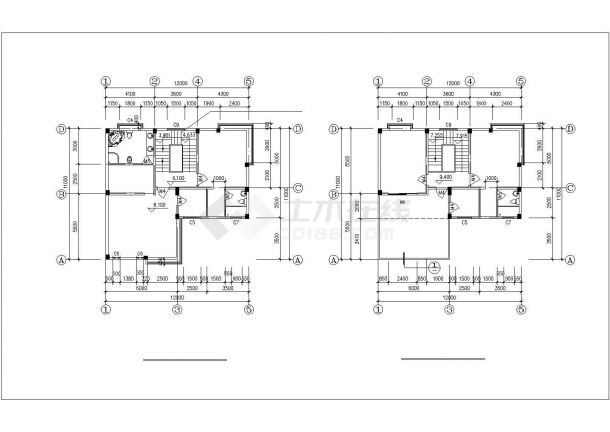 某现代化村镇390平米4层砖混结构乡村别墅平立剖面设计CAD图纸-图二