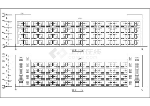 广州xx学校4200平米4层框架结构宿舍楼平立剖面设计CAD图纸-图一