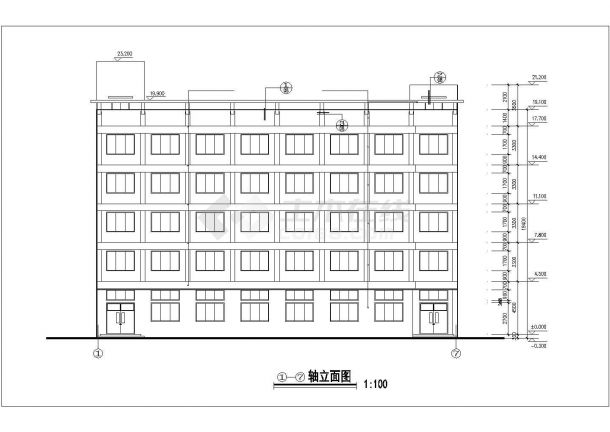 合肥xx职业学院2800平米五层砖混宿舍楼建筑设计CAD图纸-图二
