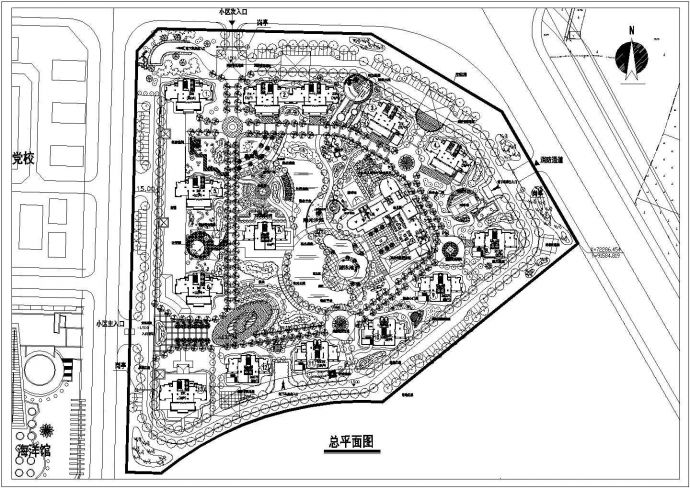 鑫泰住宅小区景观规划设计cad施工总平面图纸_图1