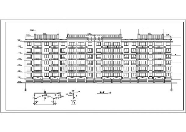 xx社区5800平米7层框混结构住宅楼建筑设计CAD图纸（含阁楼和车库）-图一