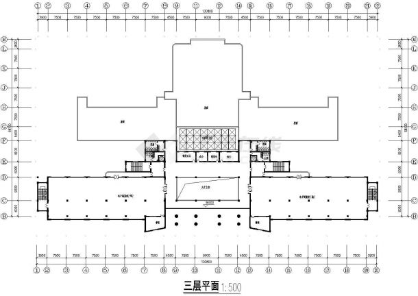 某长130.8米 宽74.1米 六层19980平米大学图书馆CAD建筑图-图二