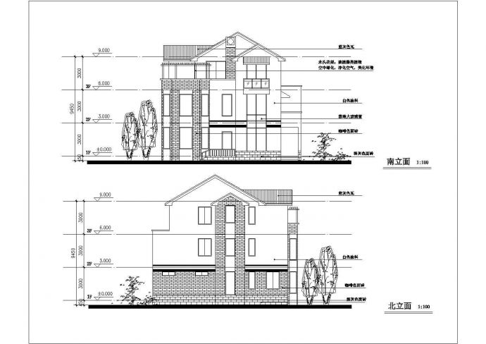290平米左右3层砖混结构乡村别墅平立剖面设计CAD图纸_图1