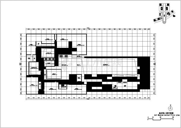 某安徽省文化美术馆CAD设计平面剖面-图二