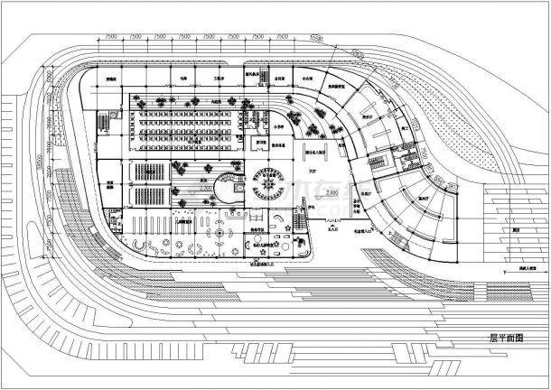 某长约100米 宽58.5米 半地下层地上五层图书馆CAD建筑方案设计图-图一