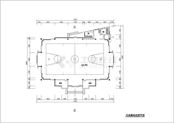 徐州市xx中学650平米单层钢框架结构体育馆平立剖面设计CAD图纸-图一