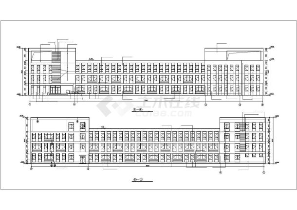 崇州市长安小学5300平米4层框架结构教学楼建筑设计CAD图纸-图二