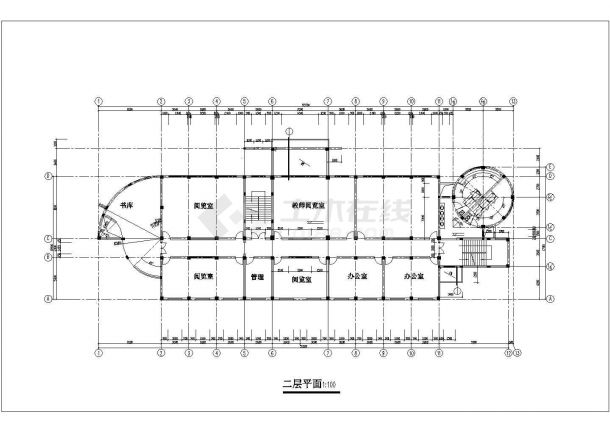 无锡市xx小学3750平米五层框架结构教学楼建筑设计CAD图纸-图一