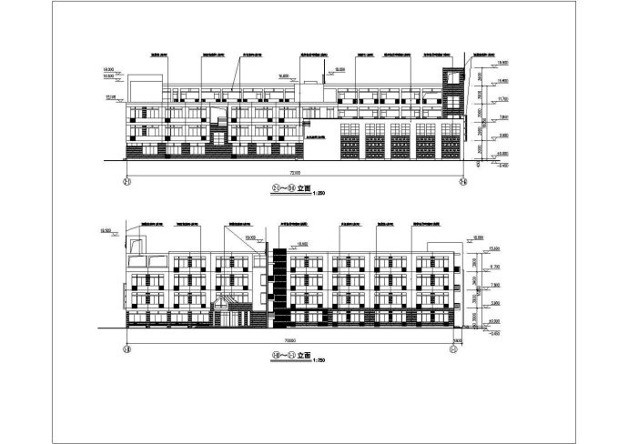 长沙xx小学6400平米4层框架结构教学楼平立剖面设计CAD图纸_图1