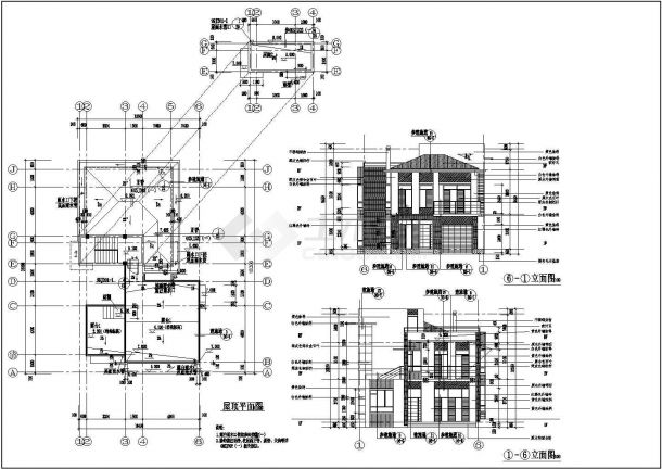 一本工程为某别墅建筑平立剖面图,包含南立面图,剖面图,一层平面图等