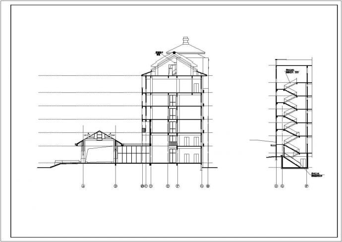 株洲市某消防中队4700平米6层框架结构办公调度楼建筑设计CAD图纸_图1
