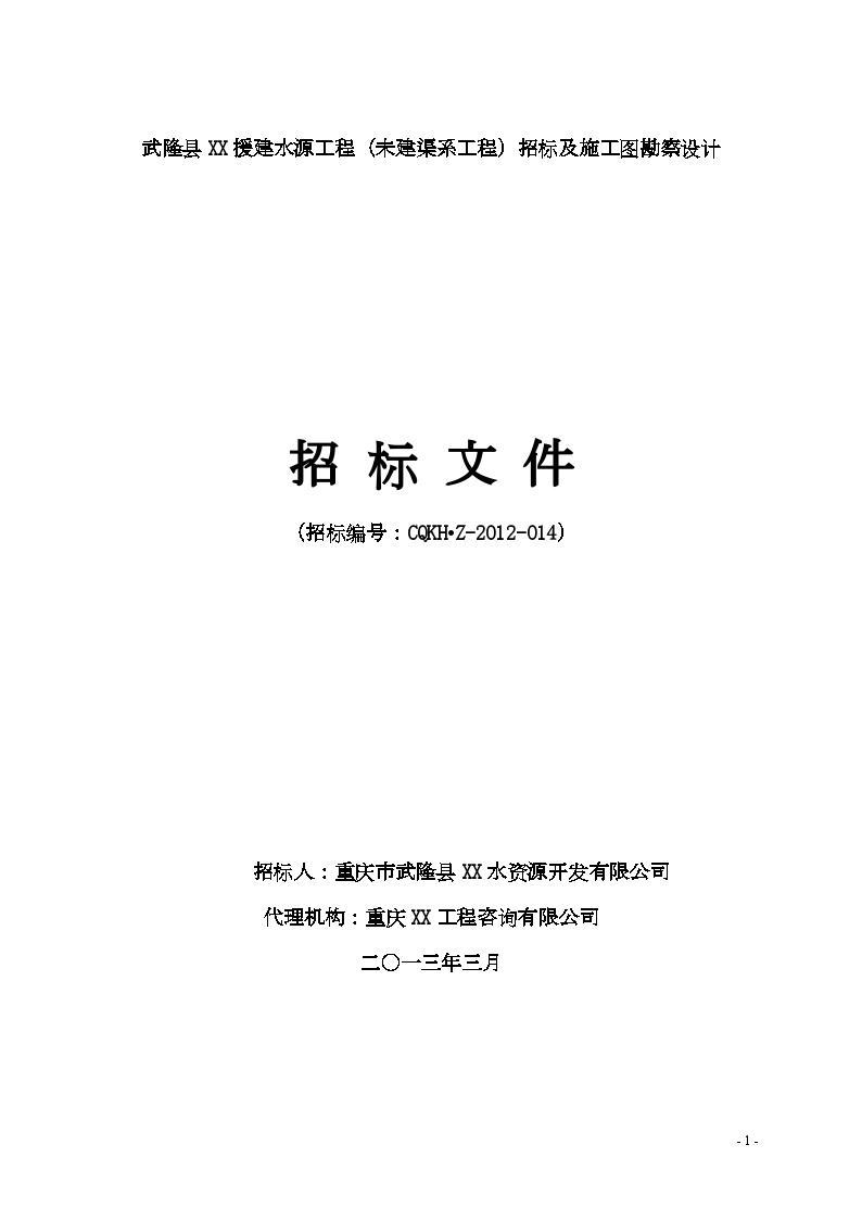 2013年水源援建工程招标及施工图勘察设计招标文件