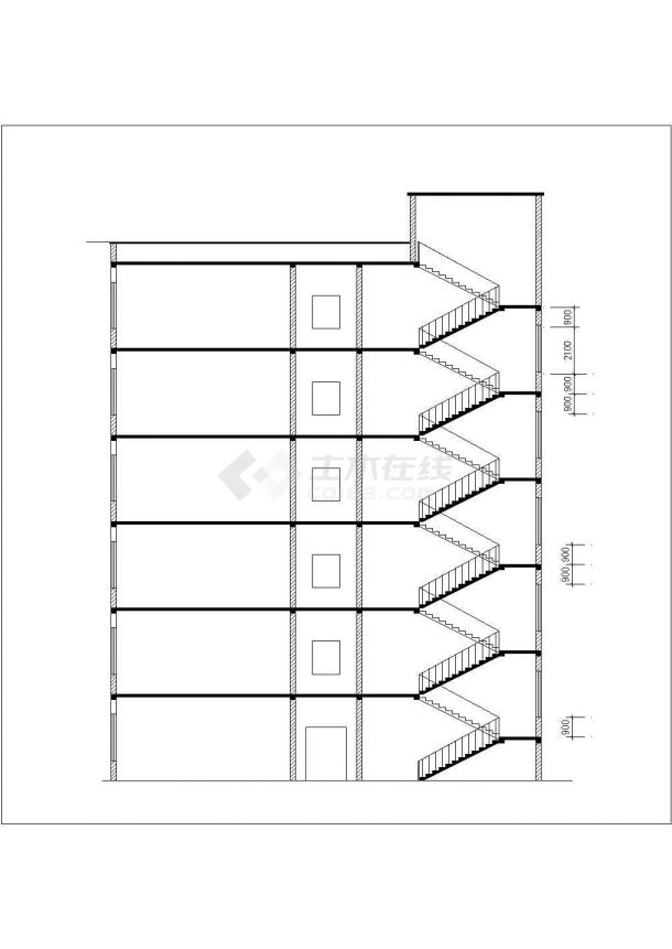 郑州市某专科学校6300平米6层钢混框架结构办公楼建筑设计CAD图纸-图二