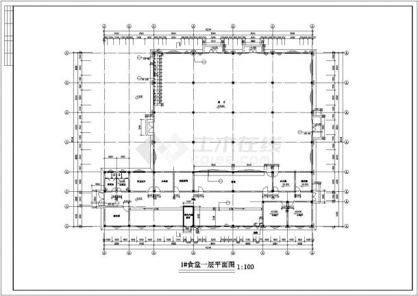 某厂区食堂建筑施工CAD图（共5张）-图二