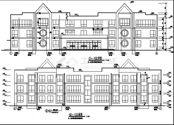 香格里拉小区幼儿园3层教学楼建筑设计施工cad图纸-图二