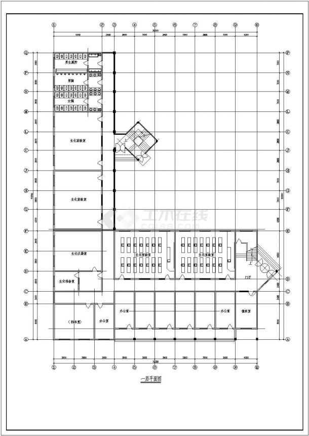 某省重点大学研究生教学楼建筑设计施工CAD资料-图一