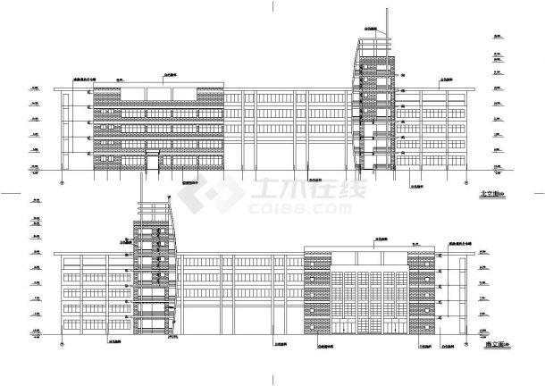 某长93.92米 宽14.4米 五层中学图书馆CAD建筑设计图-图一