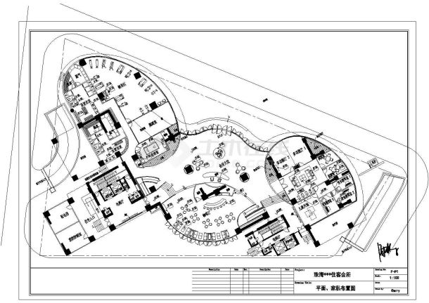 某珠海1600㎡住客会所CAD建筑设计施工图平面-图一