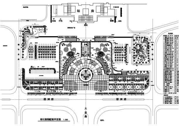 某火车站广场CAD景观设计绿化平面图-图一