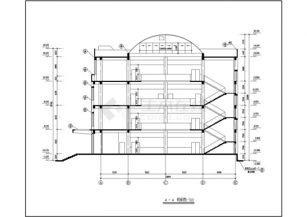 某长48.54米 宽25.74米 五层学校图书馆CAD建筑设计含总平及详图-图一