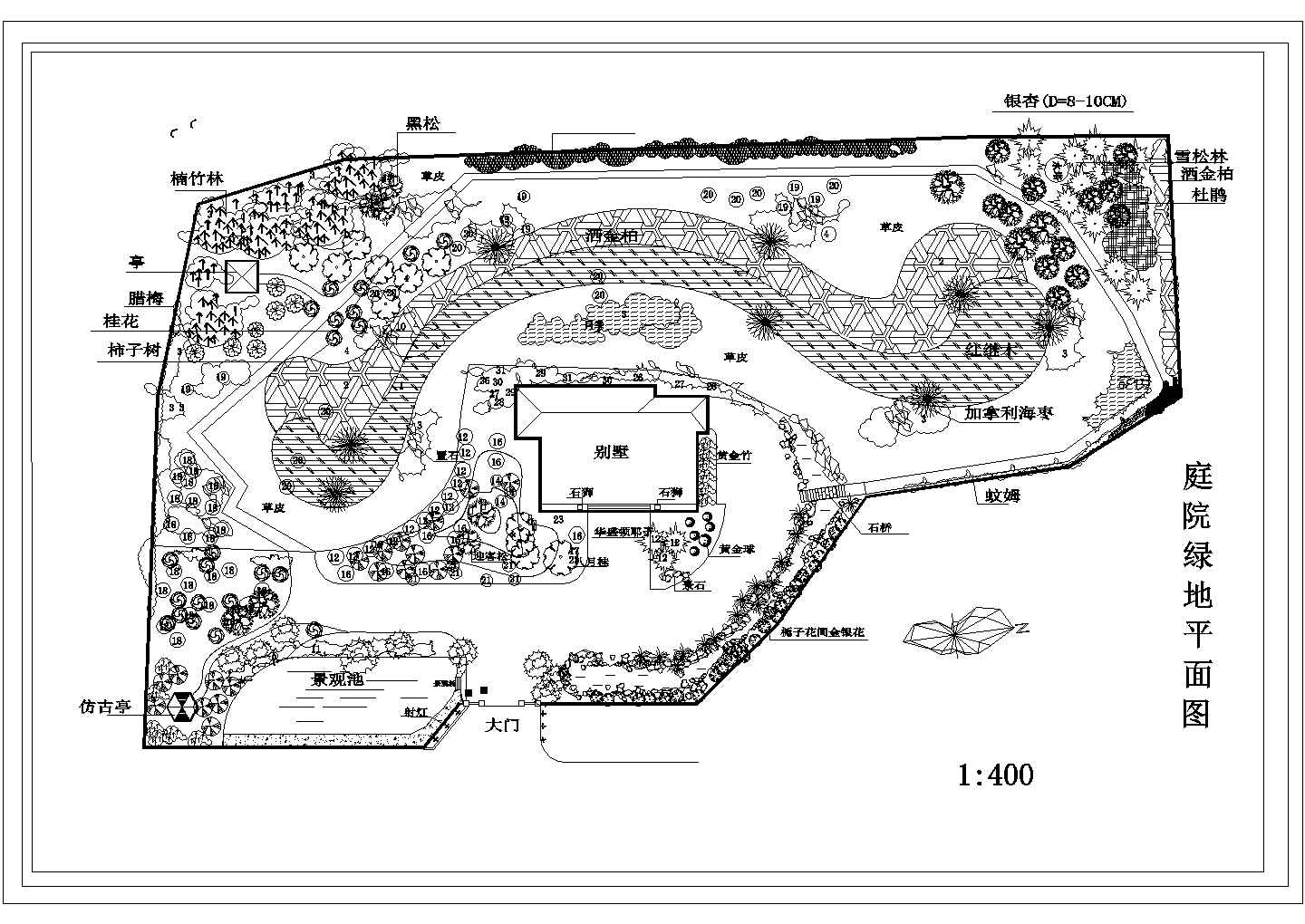 某别墅庭院CAD绿地设计平面图