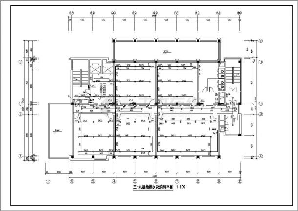 某九层办公楼给排水设计施工CAD图纸-图二
