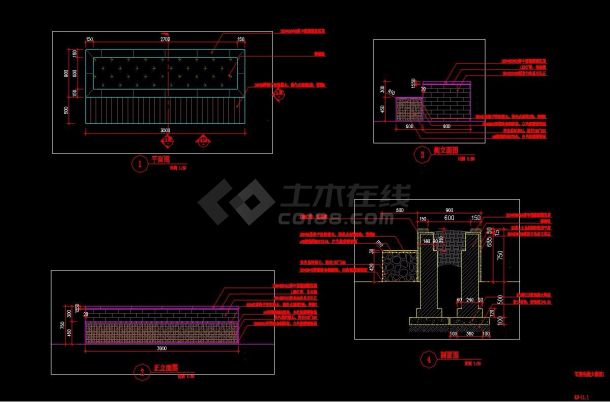 两种石笼坐凳花池树池施工图详图  -图一