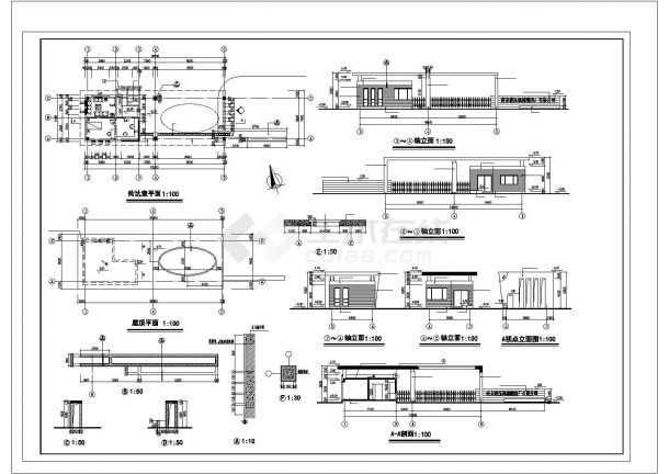 某地区厂区大门及传达室cad设计施工图带效果图-图二