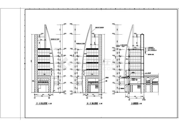 某六层商业街塔楼建筑施工CAD图-图二